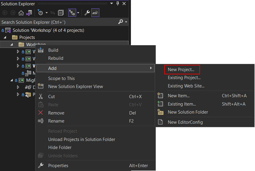 Projects Context Menu