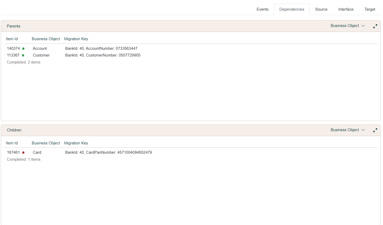 Business Object Dependencies tab