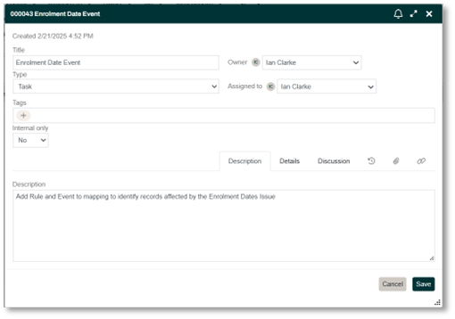 Task Item Description tab