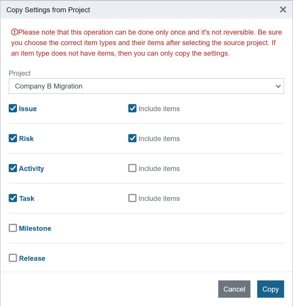 Copy Settings from Project part 2/2