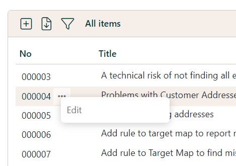Item Context menu