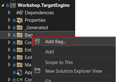 Add Bag menu option