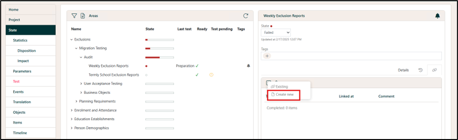 Area Add Link Context menu