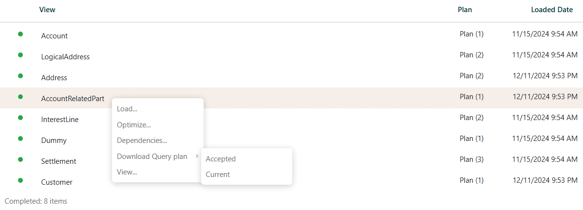 Single Item Context menu