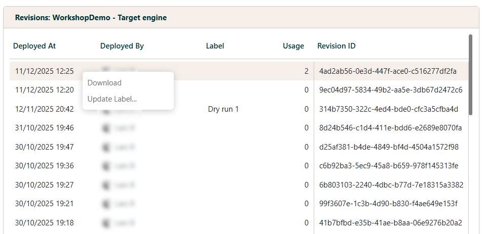 Engine Revision List