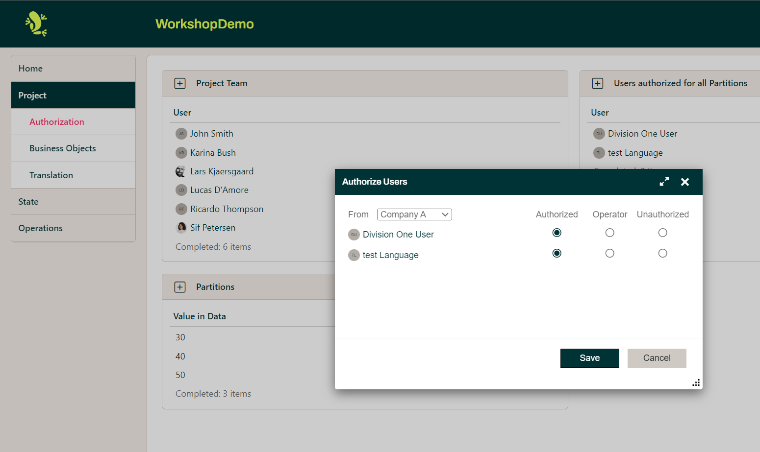 Authorize Users dialog