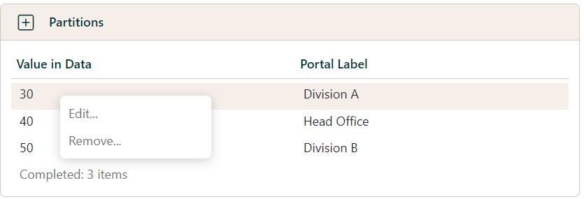 Partition Context menu