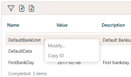 Parameter Context menu