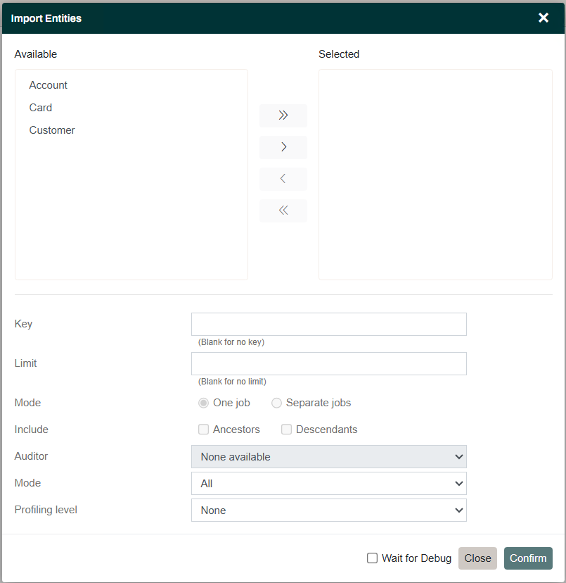 Import Entities dialog