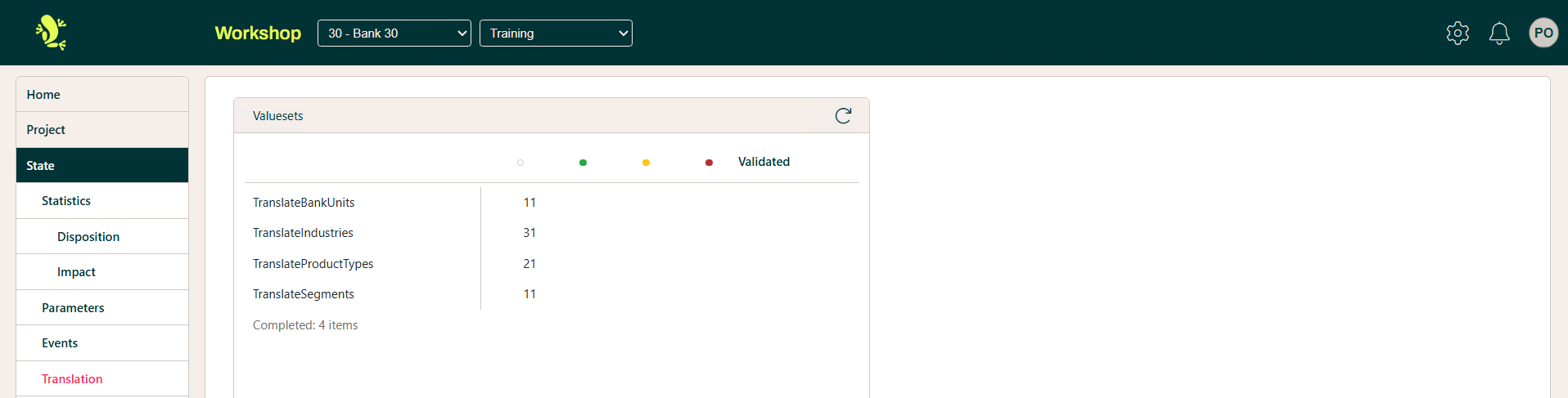 Translation list screen