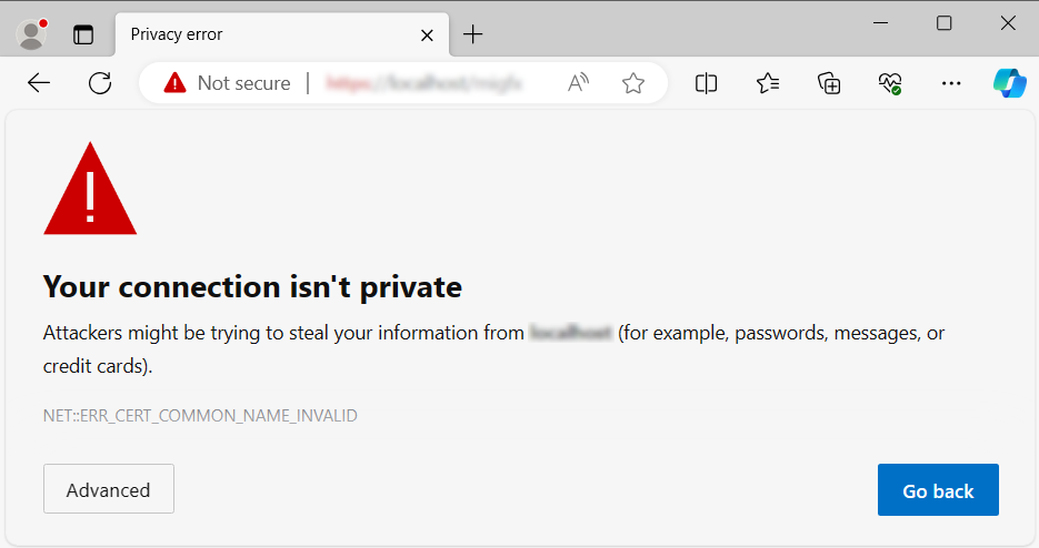 Visual Studio browser Certificate Warning