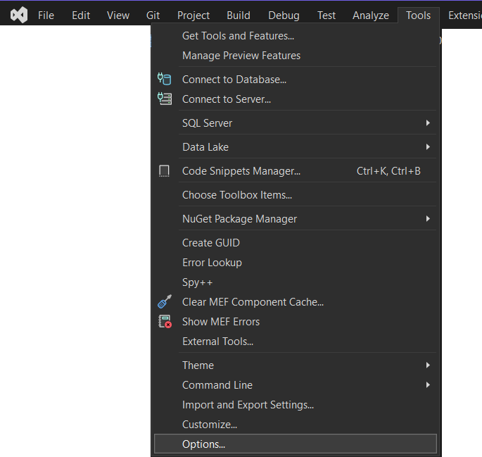 Visual Studio Options 1